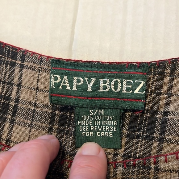 RARE! VTG-Papy Boez-80’s/90’s-S/M-Brown& black plaid,embroidered,patchwork,dress - Picture 11 of 16